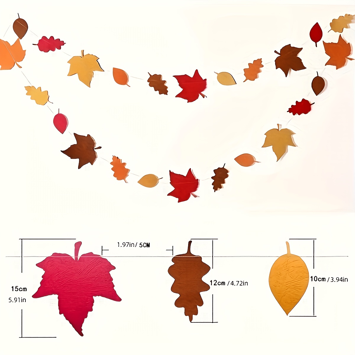 TEMU 12pcs Per Set Maple Leaf Ruffle Pendant Decor, Suitable For Thanksgiving Decor Ruffle Decoration Autumn Maple Leaf Pendant Banner Set, Birthday