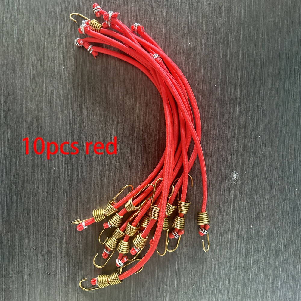 TEMU 10pcs Pack Random Color Heavy-duty Elastic Straps With Metal Hooks Outdoor Tent Storage Hooks Straps - Elastic Tear-resistant , Suitable For