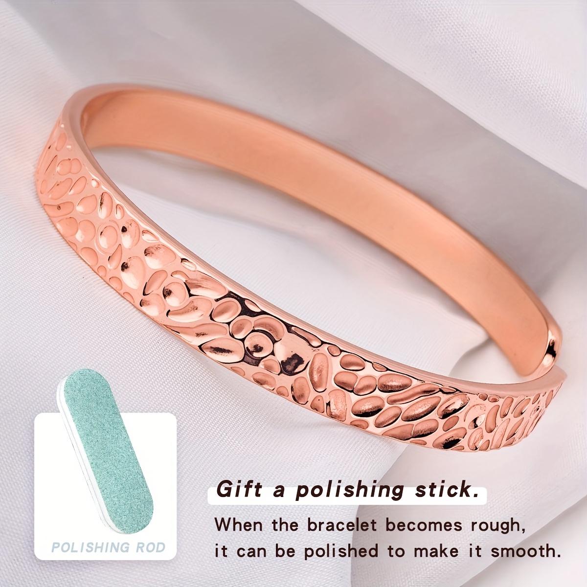 TEMU 2pcs Fashion Bracelet Set (1pc Bracelet + 1pc Polished), Fashionable Accessory, Vein , Women's Cuff Bracelet, Pure Copper Material, Suitable For