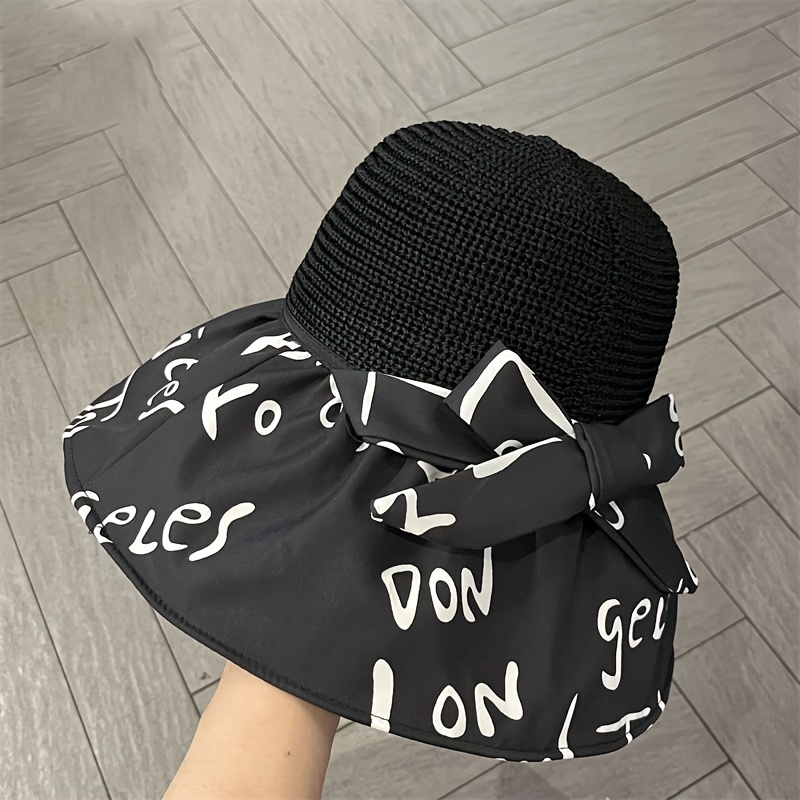 Trendy Letter Print Bucket Hat Classic Stitching Wide Brim - Temu Canada