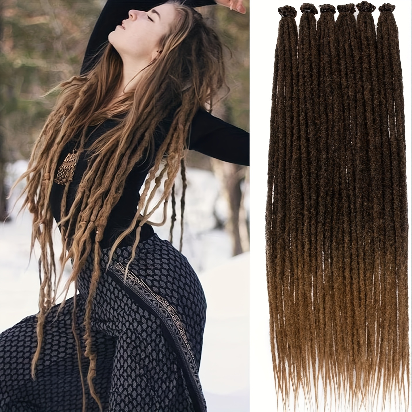 Image of 10 Strands 24 Inch Ombre Blonde Synthetic Dreadlock Extensions, Single Ended Hippie Style Handmade Soft Thin Dreads For Women