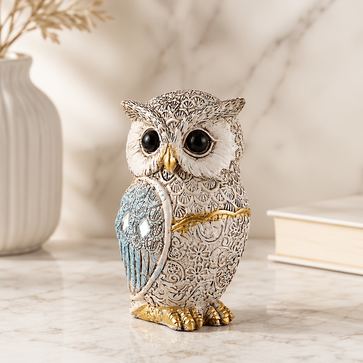 Image of 1pc Owl Resin Decoration, Creative Standing Diamond Owl Resin Room Entryway Decorative Statue, Craft Ornament, Tabletop Decoration