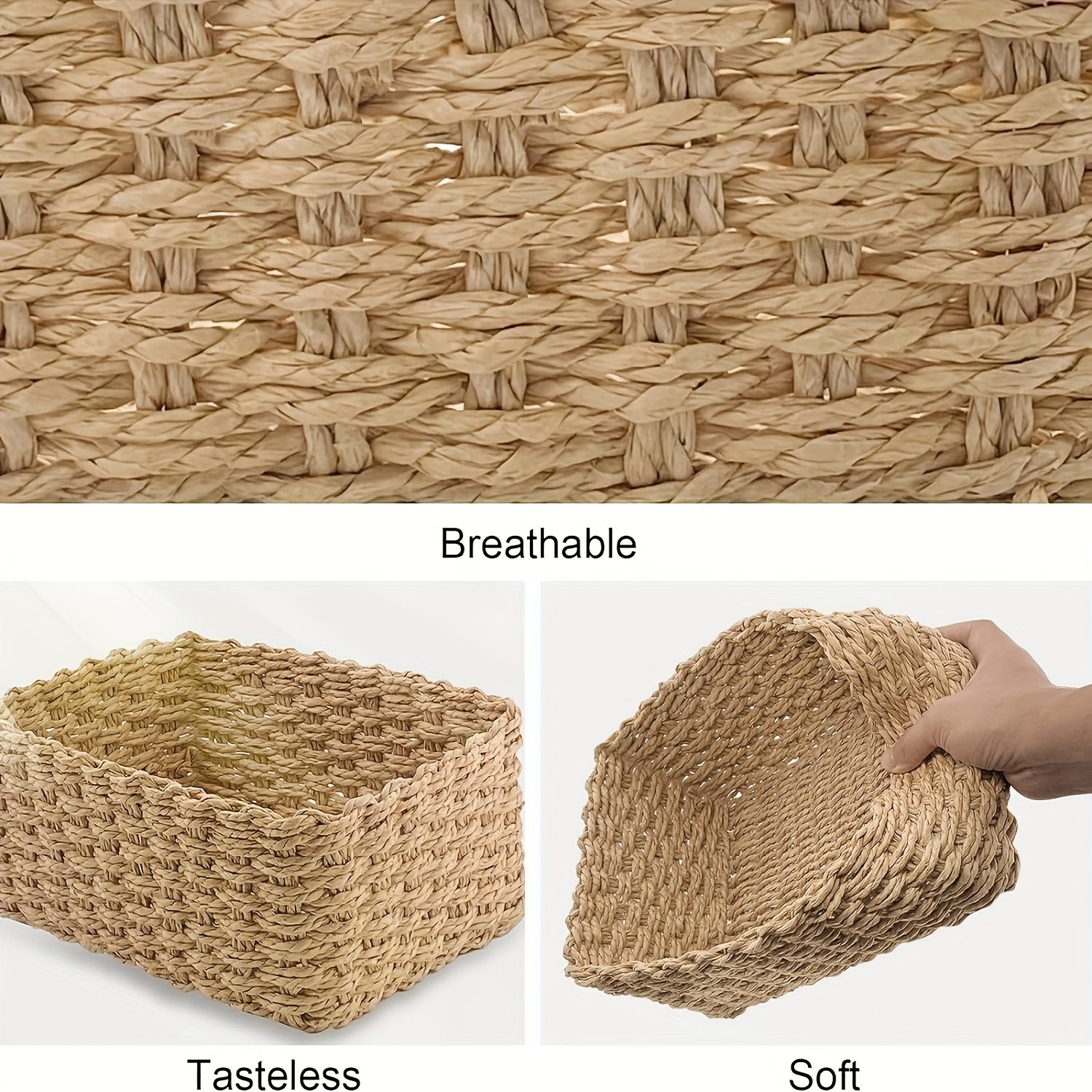 4pcs Woven Storage Basket, Decorative Storage Baskets Set, Multifunctional Storage Box, Storage Rack, Bathroom Bedroom Living Room Accessories, Home Organization And Storage Supplies, Room Decor, Shelf Baskets