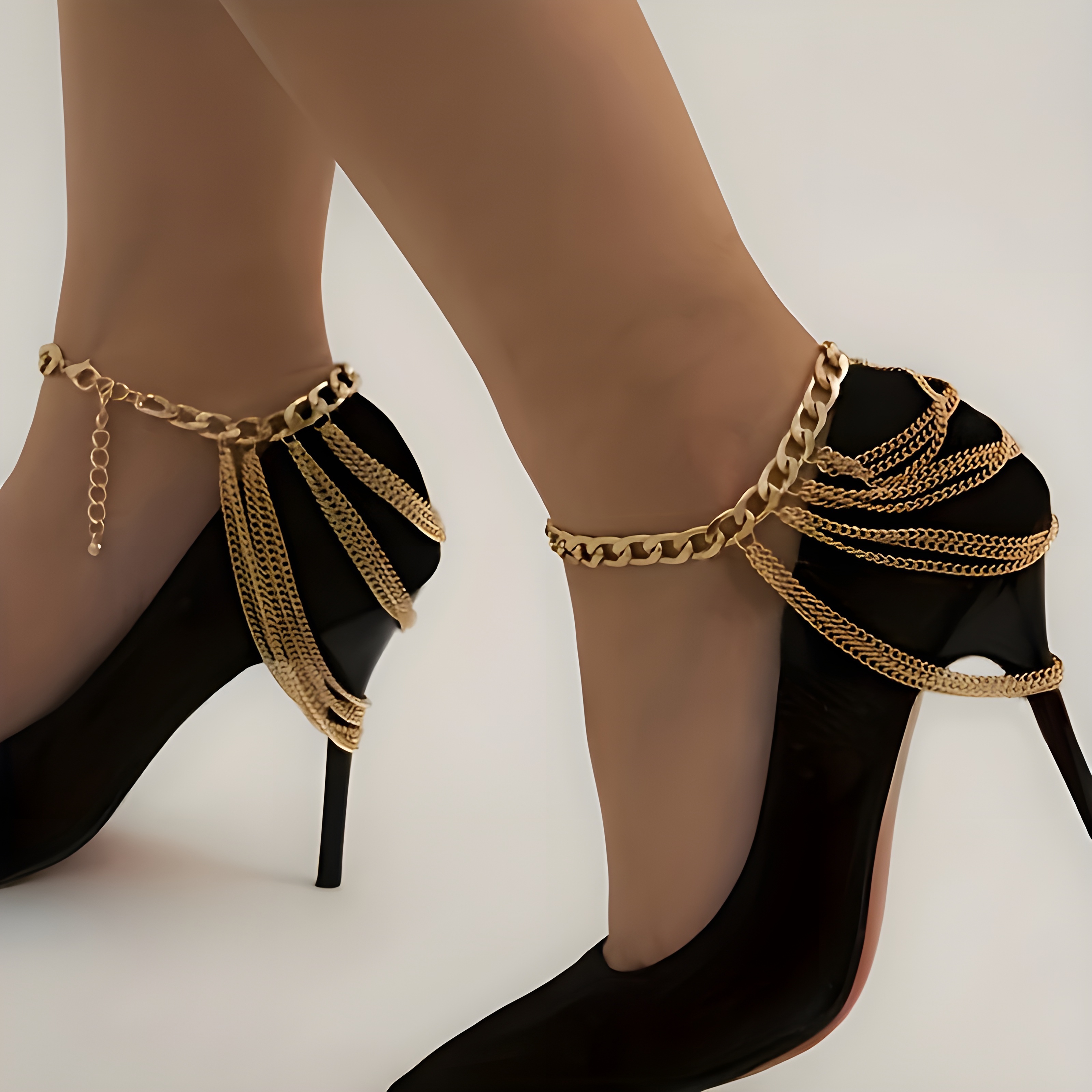 

Build, Elegant Women's Golden-tone Alloy Anklet For High Heels - Luxurious Party And Prom Accessory With Cascading Chains And Tassels, Elegant Anklet|sophisticated Style| Anklet