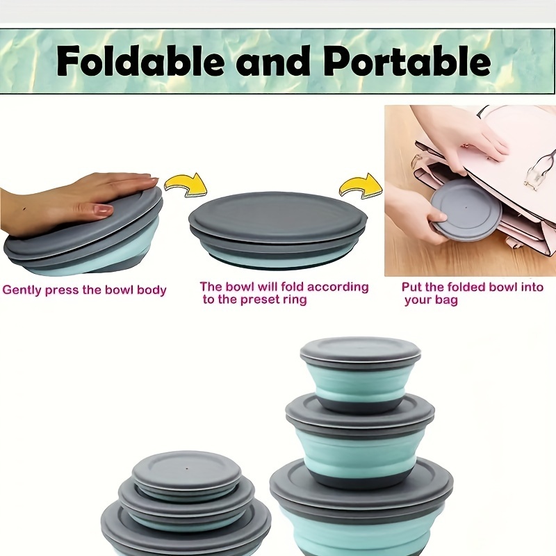 

3pcs/set Foldable Storage Bowls, Collapsible Silicone Travel Bowls, Space Saving Food Containers With Lids, For Outdoor Travel Picnic Camping Party, Party Supplies, Tableware Accessories