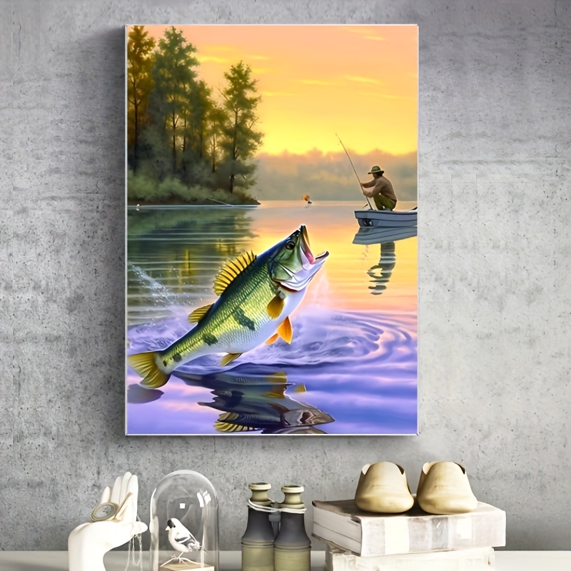 Fishing Pattern Canvas Printed Poster Hd Printing Home - Temu