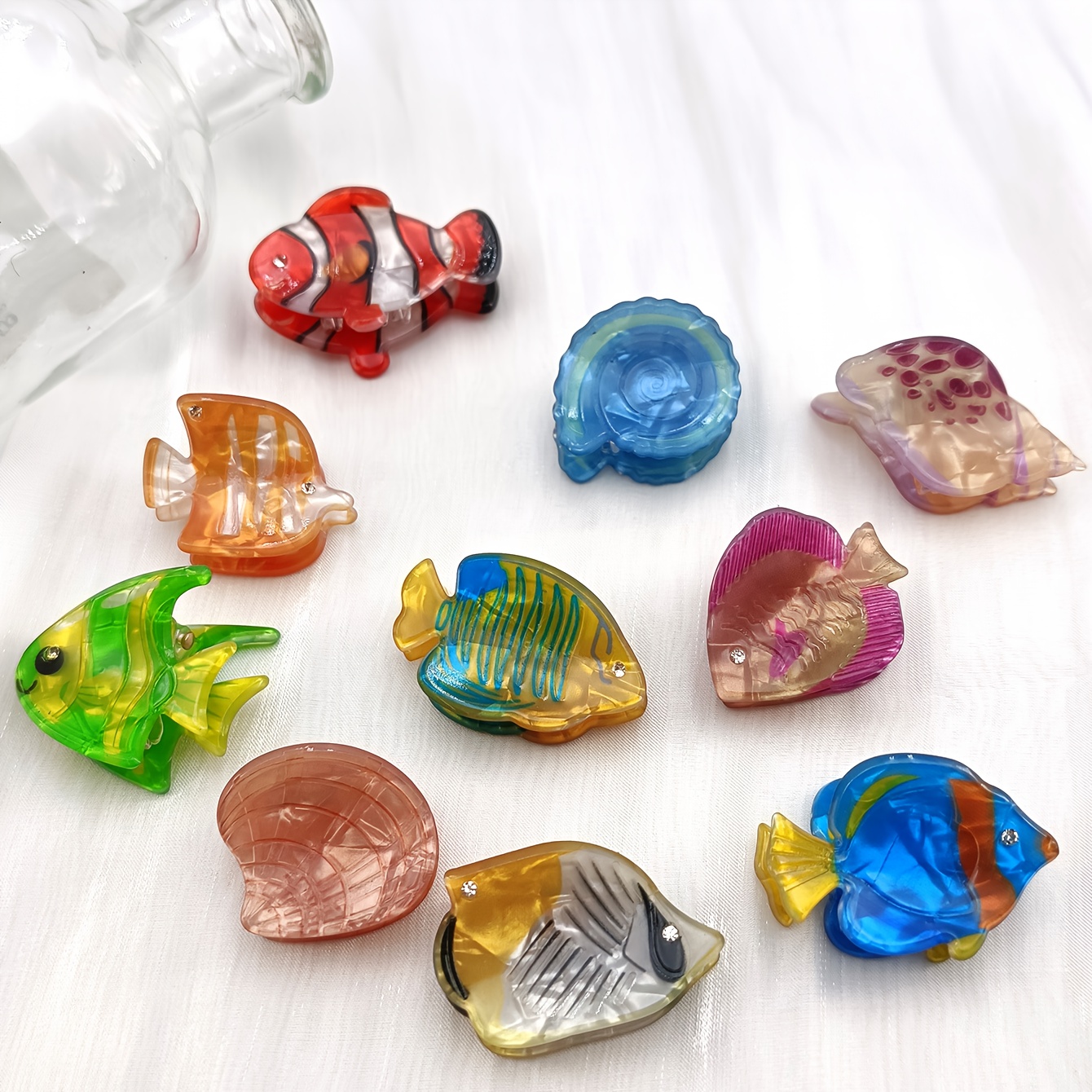 TEMU 10 Clip per Capelli in Acetato Serie Pesci Tropicali da 4 cm con Sacchetto