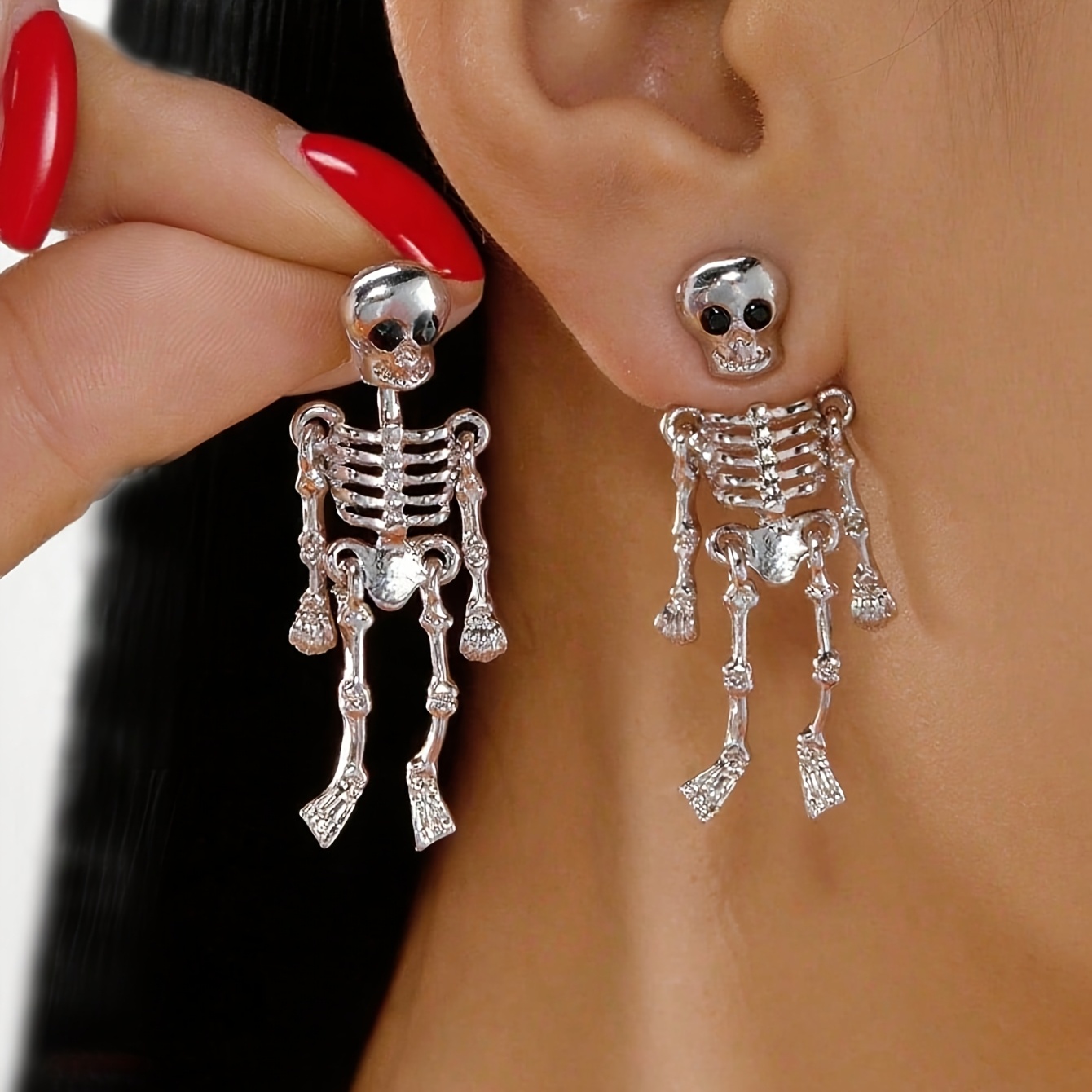 1 Pair Halloween Jewelry, Skull Earrings, Gothic Dark Style, Holiday Party Earrings, Suitable For Women