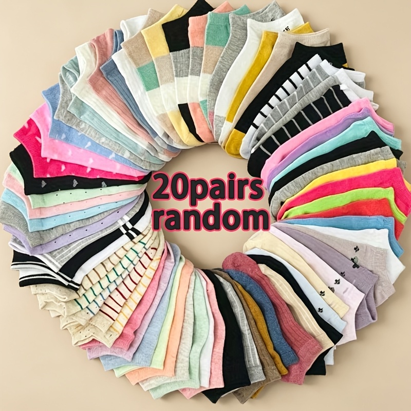 TEMU Random 20 Pairs Unisex All-match Short Socks, Casual Everyday Versatile Knitted Thin Comfortable Lightweight Breathable Socks Solution For ,