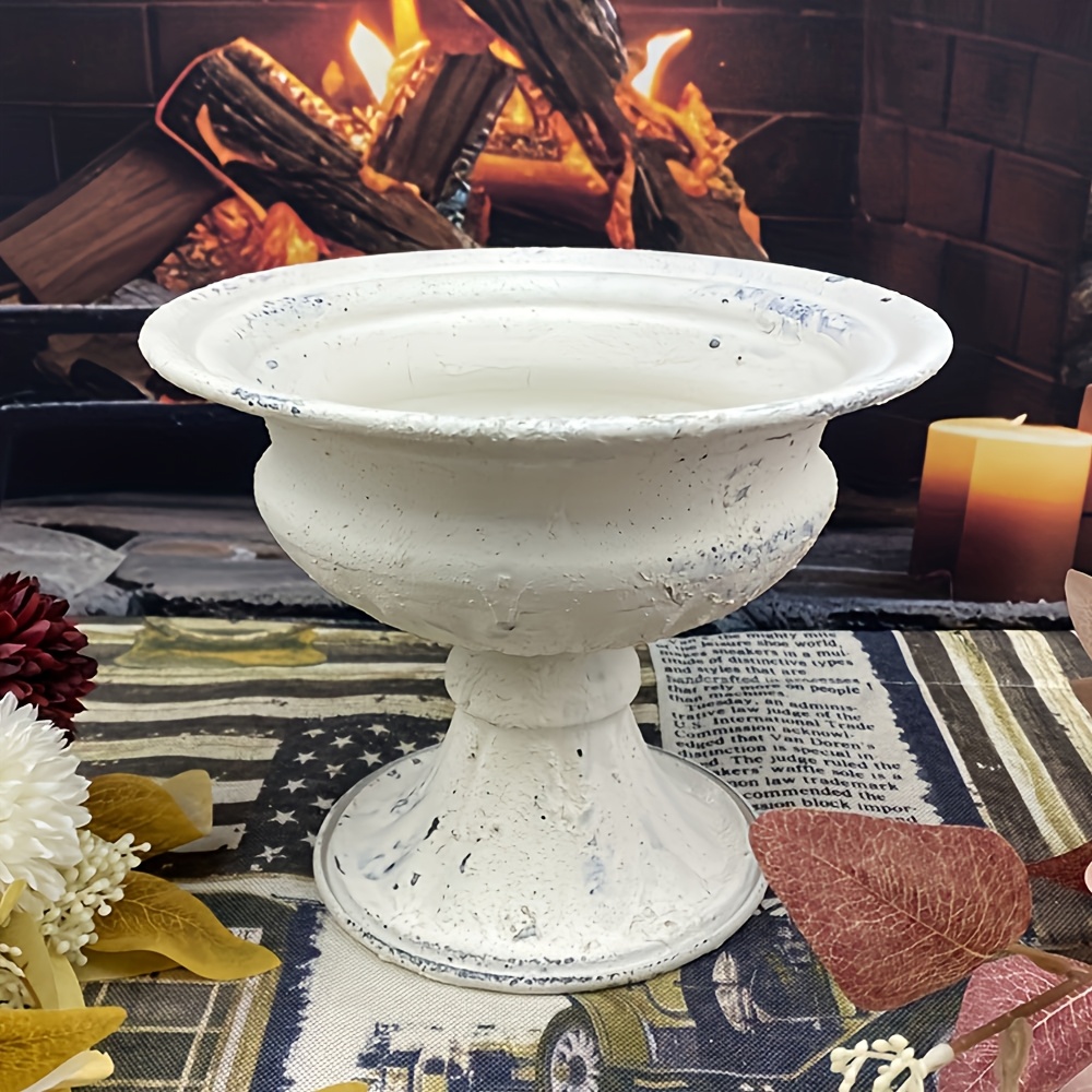 Chic French Country Shabby Chic Metal Urn - Rustic Cream Iron Flower Vase For Home, Kitchen, Garden Decor | Perfect For Fresh & Dried Arrangements, Farmhouse Style Parties & Holidays
