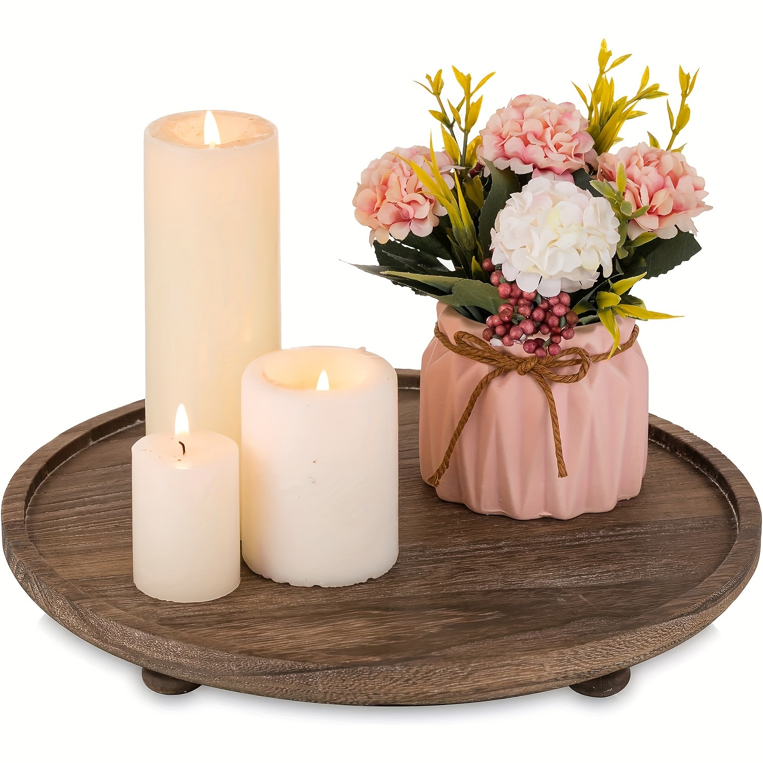 Image of 1pc 11" Wood Risers For Decor: Rustic Round Wooden Pedestal Stand Tray For Display Farmhouse Table Decorative Risers For Dessert Candle Cake Plant (non-food Contact)