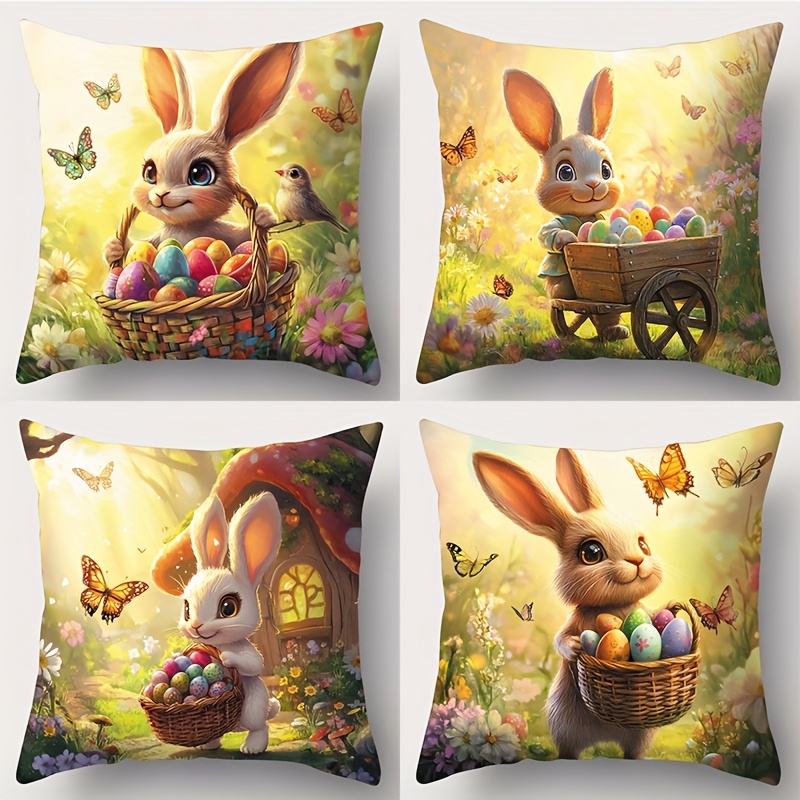 TEMU 4pcs, Easter, Bunny Egg And Pattern Pillowcases, 17.72 X 17.72 Inches, Comfortable Matching, Practical And Beautiful, Machine Washable, With