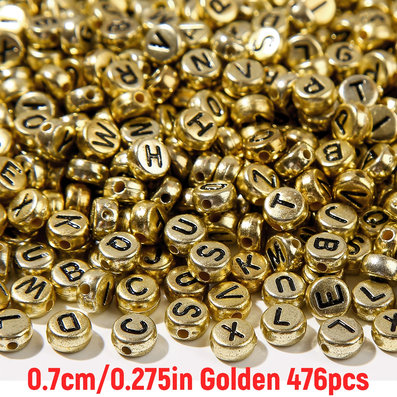TEMU 476 piezas de cuentas de alfabeto doradas de 7 mm y cuentas de alfabeto plateadas para hacer joyería DIY, materiales para pulseras y collares