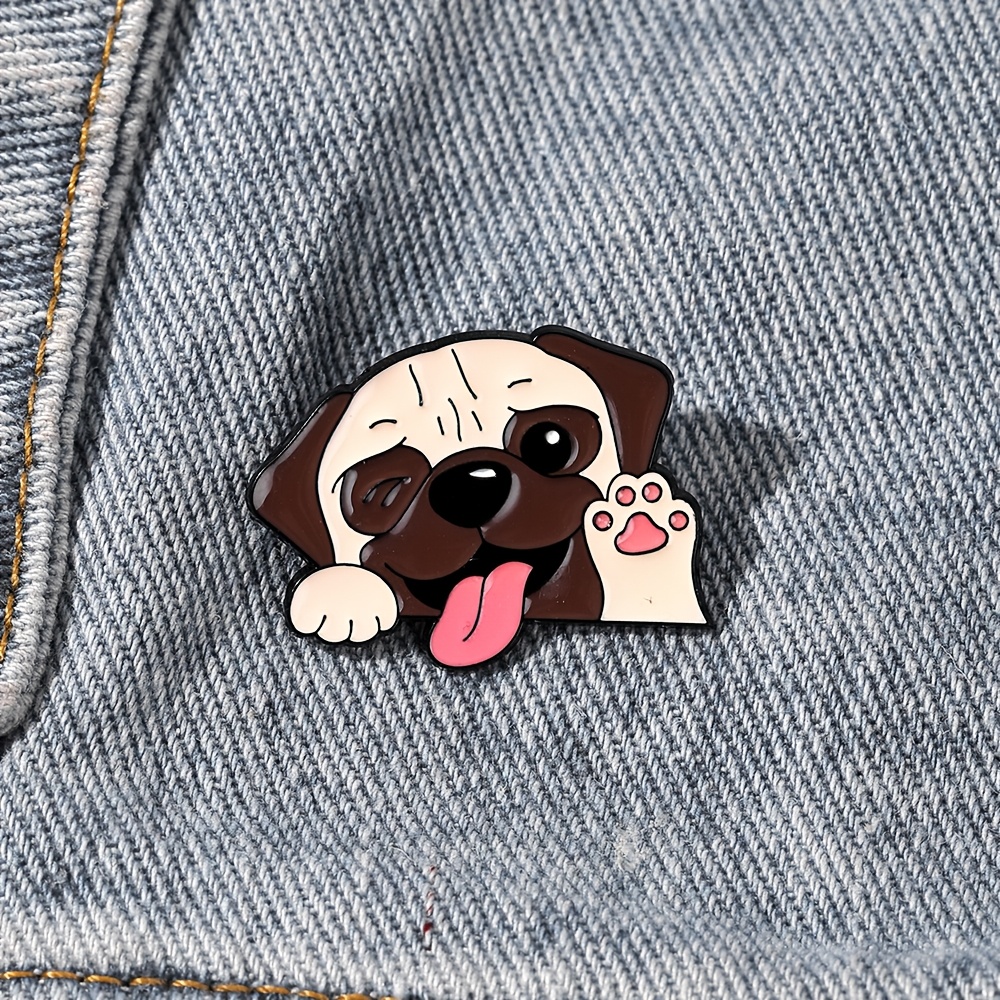 TEMU 1pc Cute Pug Enamel Pin | Featuring A Pug With Tongue Out And Paw Detail, Peeking Design, Gun Plated Alloy Brooch For Dog Lovers, Daily Wear Or