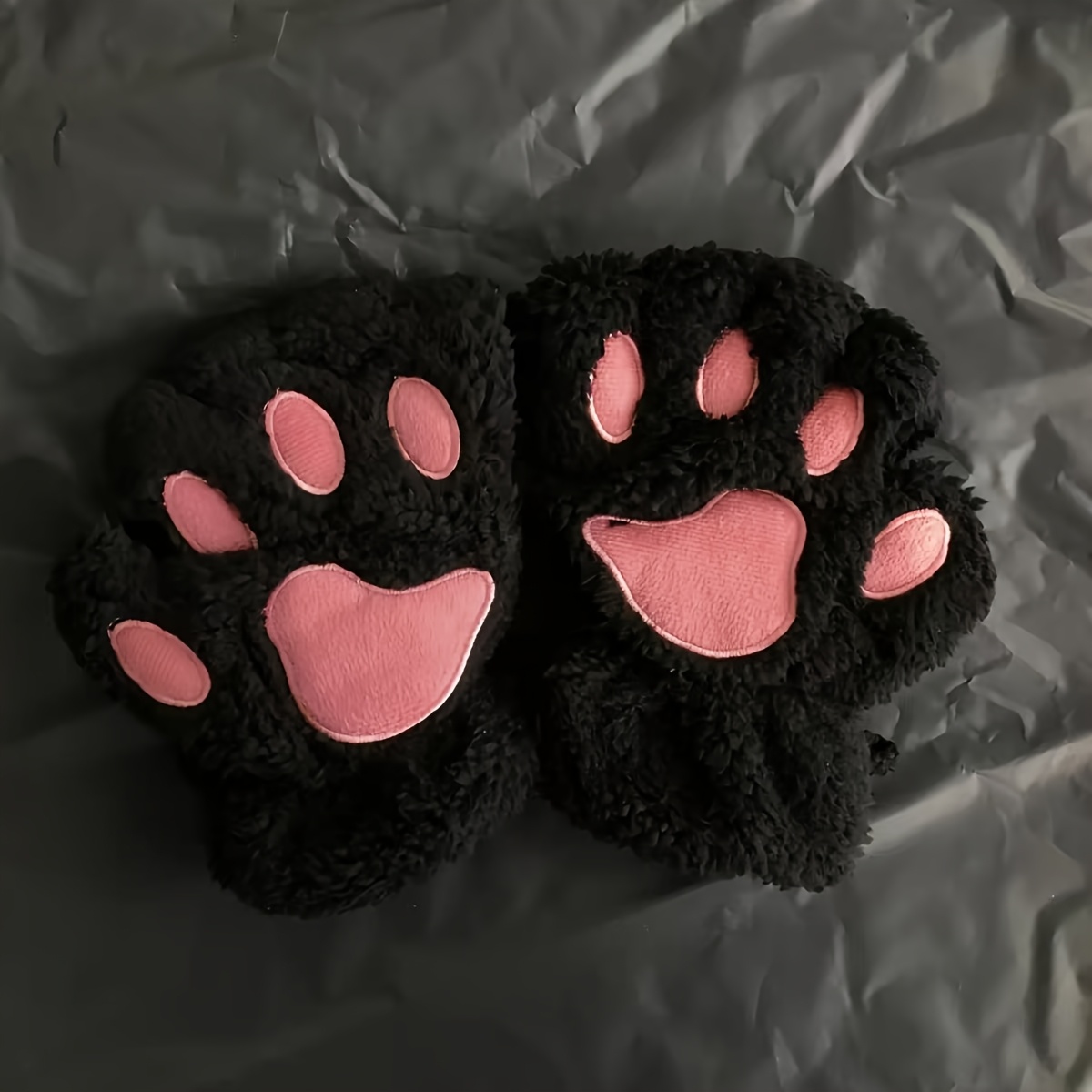 TEMU 1 Paire de Gants Doigts et Mignons de , en Peluche d' Épaissie avec Motif de Patte d', pour Étudiants, Travail de Bureau, Dactylographie et