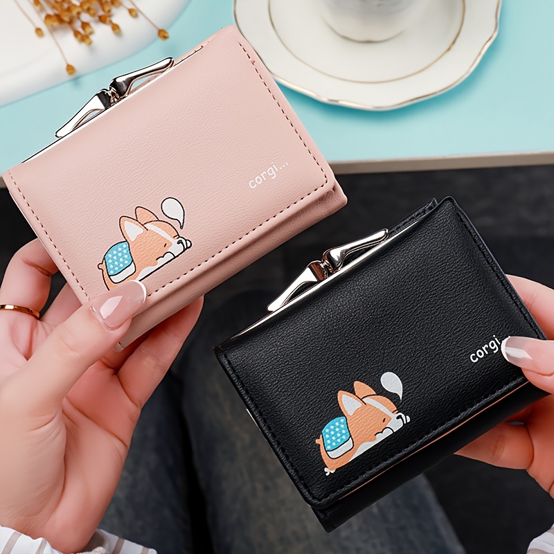 

Kawaii Cartoon Puppy Pattern Short Wallet, Clutch Cute Coin Purse, Trendy Credit Card Holder