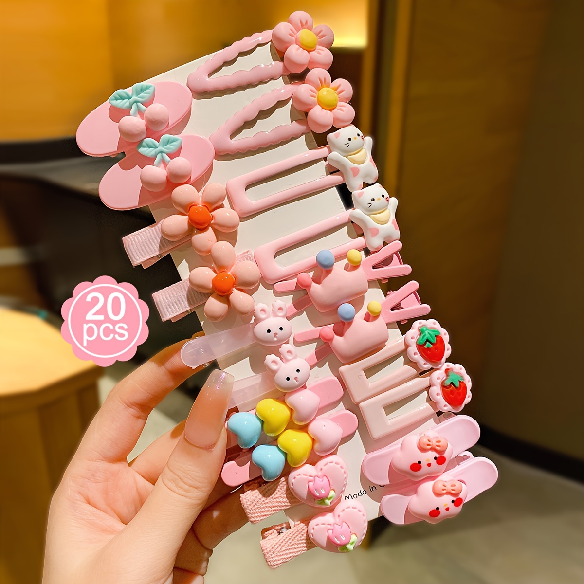 TEMU 20pcs Cute Cartoon Hair Clips For Girls, Pink Assorted Designs Bb Hairpins, Fashion Accessories, Accessories