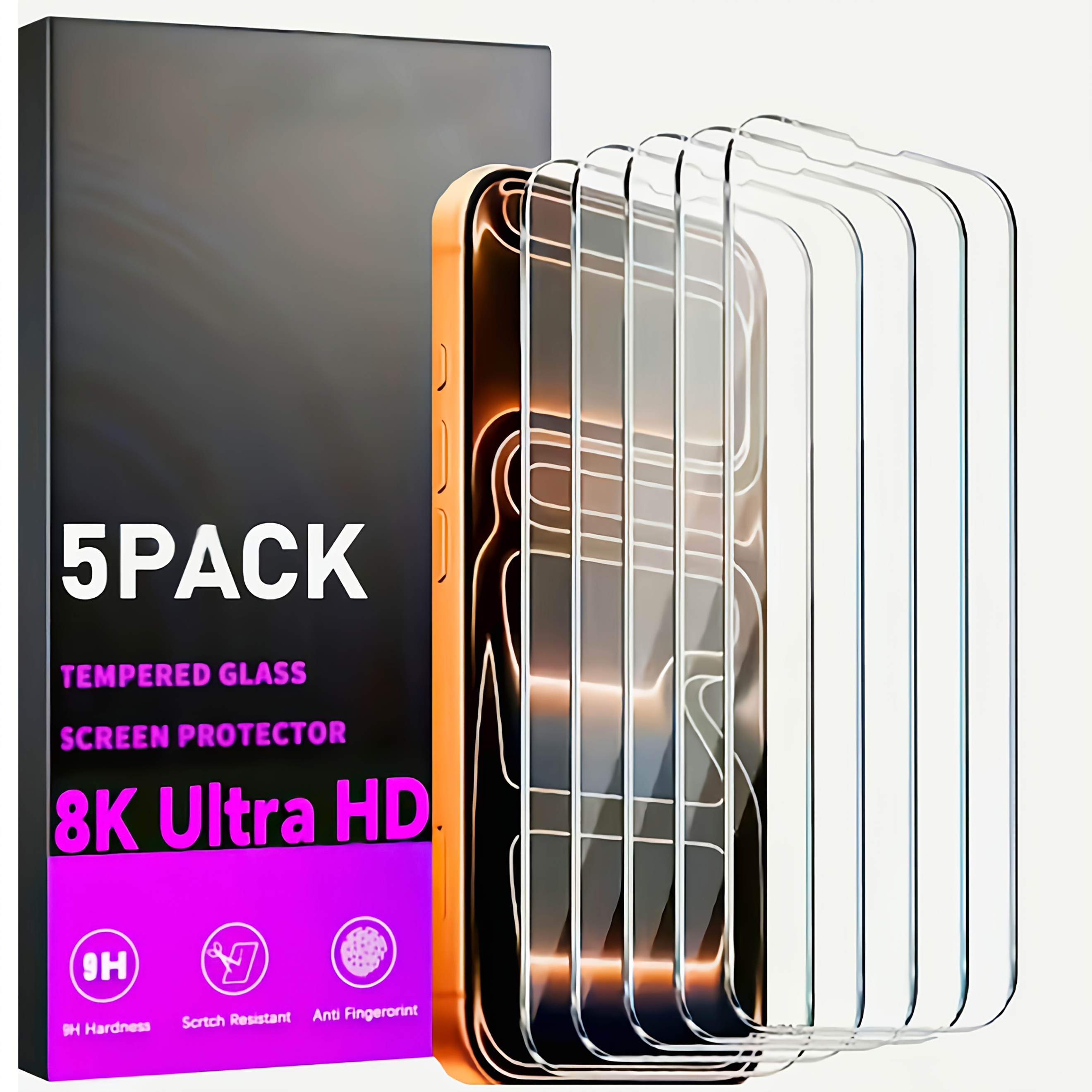 E-shop 5-Pack 8K Ultra HD Gehärtetes Glas Bildschirmschutz Kompatibel mit iPhone 17 Pro Max/17 Pro/17 Air/16 Pro Max/17/16/15/14/13/12/11/Plus/Mini/XS