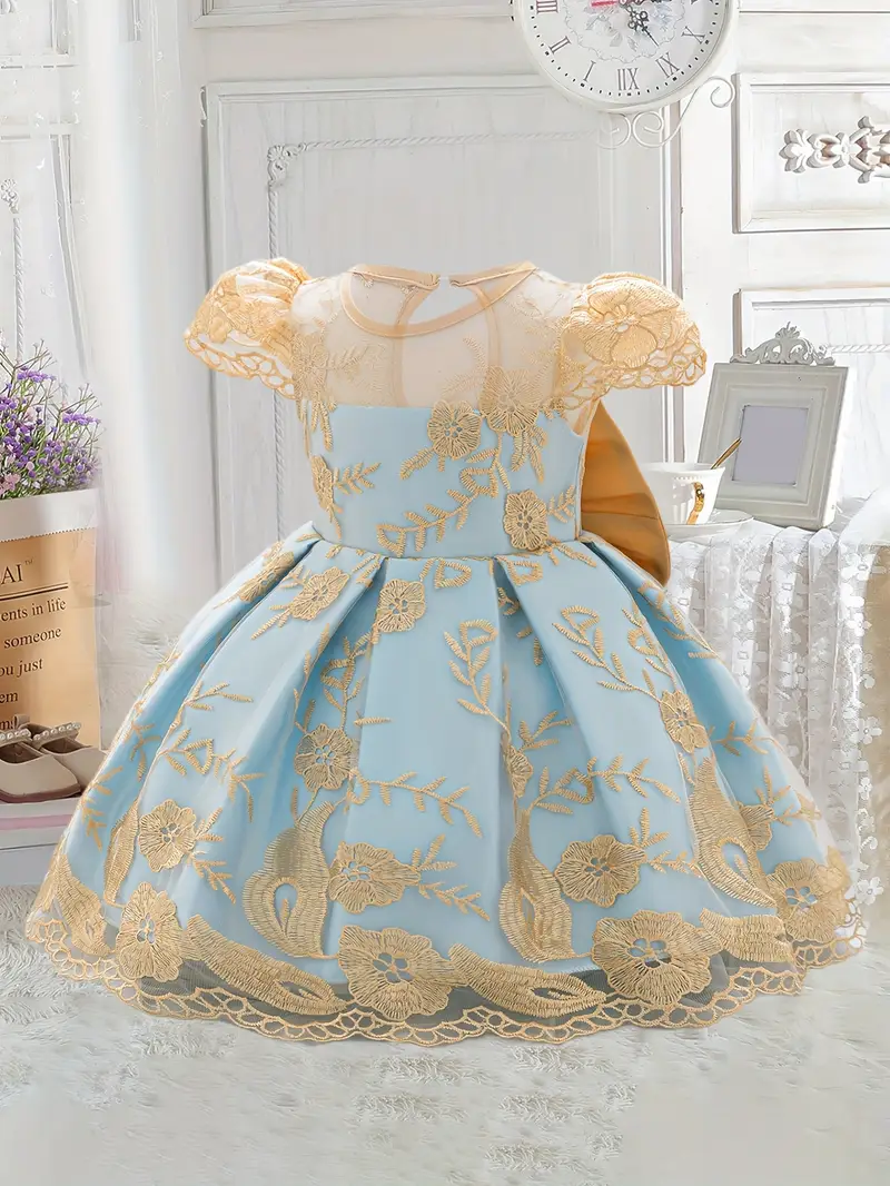 princess 1st birthday dress Puffy Princess 1st Birthday Dress | Baby Girl's Satin Flower Party Dress
