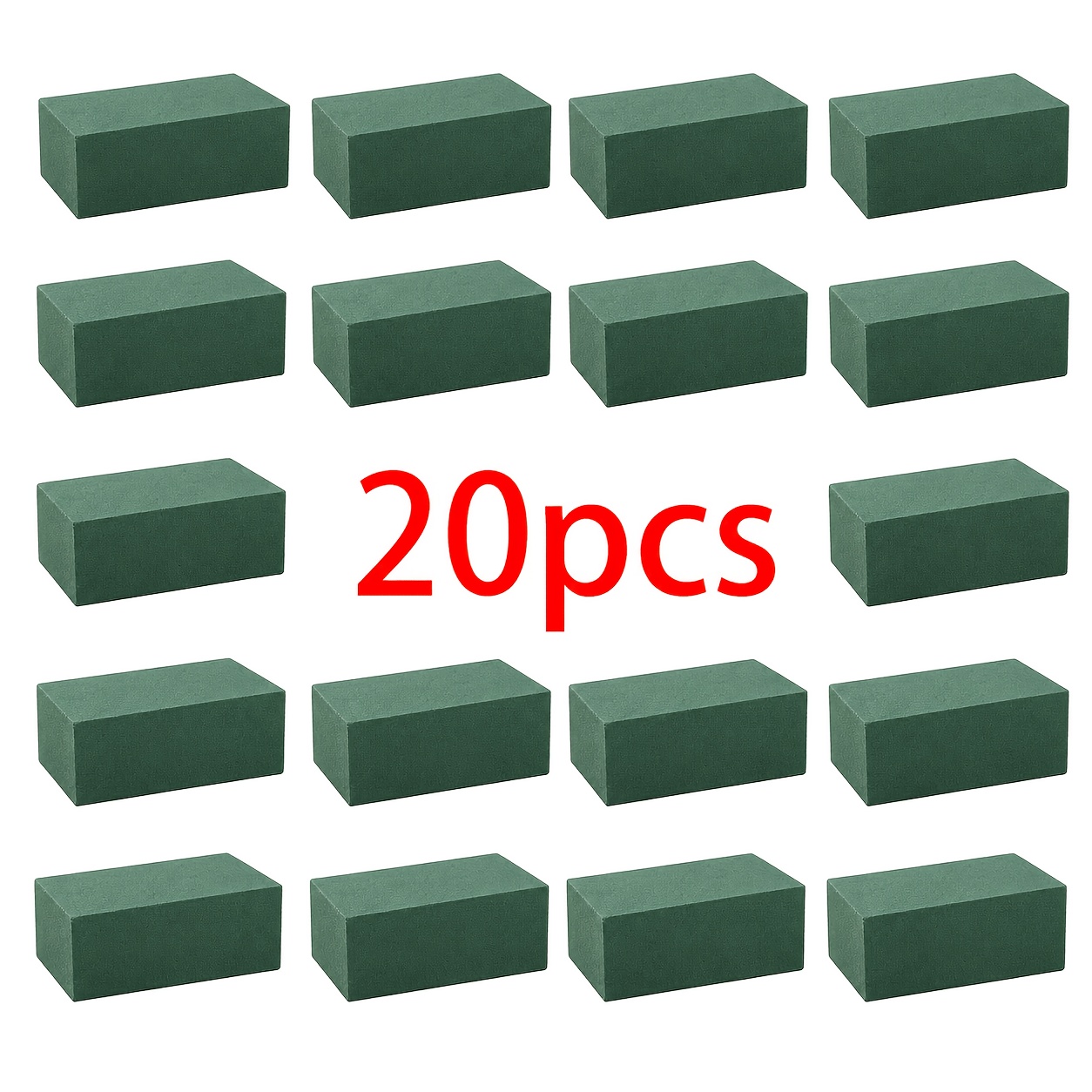 TEMU Lot de 20 blocs de mousse florale verte humide, 15×8×4cm, briques rectangulaires pour arrangement floral, mousse de fleuriste absorbante et