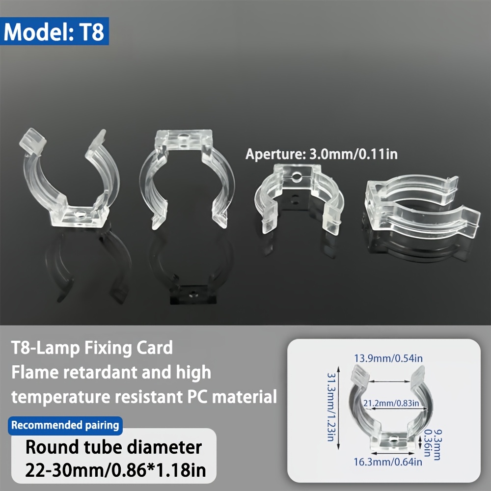 MECCANIXITY T8 U-Clips Holder Bracket – 12-Pack Plastic Pipe Clamps With Screws, Clear, Fits 23-30mm Tubes, For Fluorescent & LED Ceiling Lights