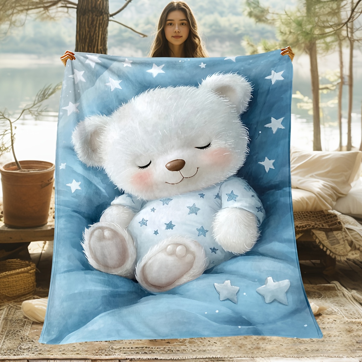 TEMU Couverture d'intérieur à imprimé ours , douce et chaude avec motif imprimé numérique, convient pour canapé, lit, salon et décoration de bureau.