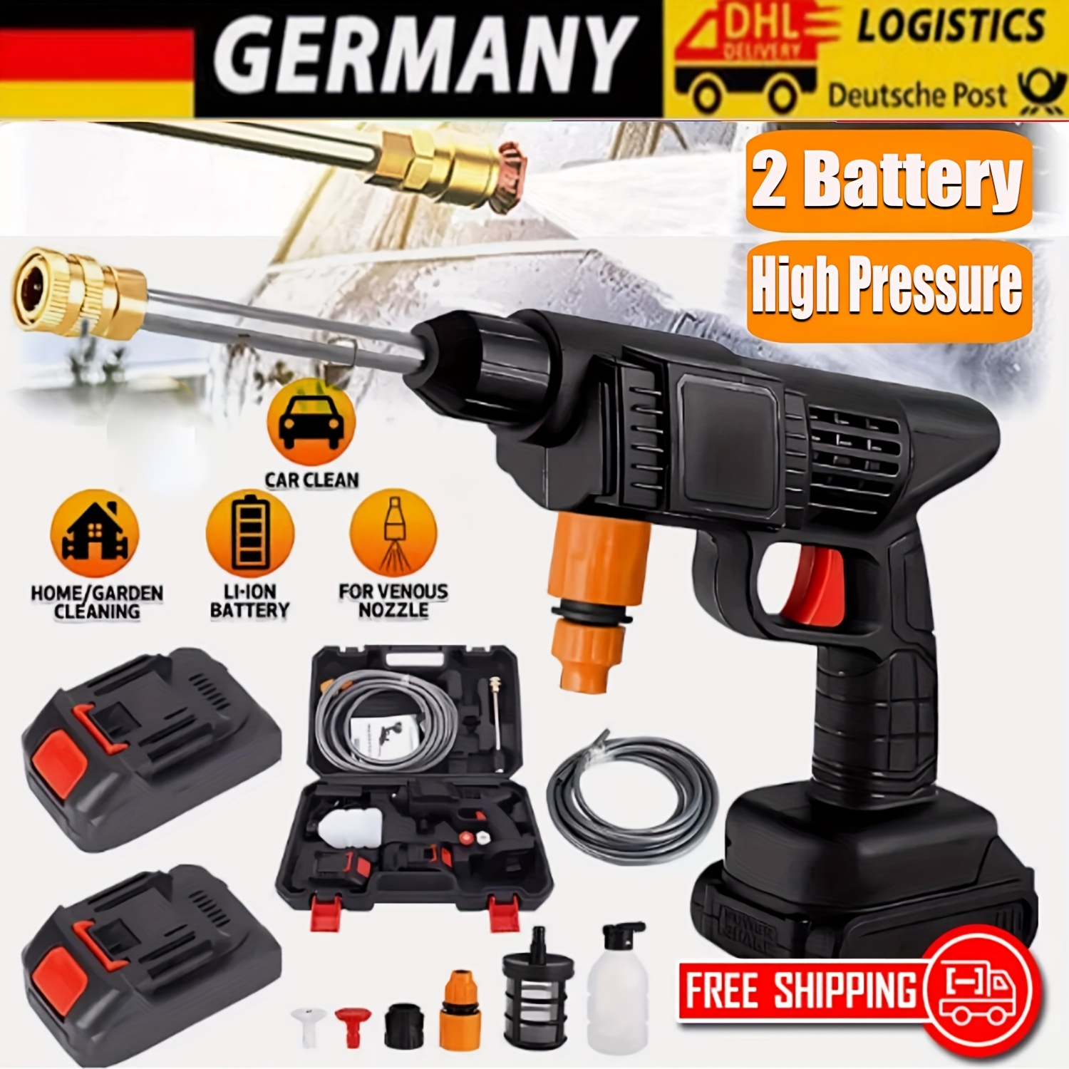 TEMU Cordless Pressure Washer Gun, 2pcs 200mah Battery Power Washer, 650psi High Pressure Cordless Power Washer, Portable Pressure Washer With 6-in-1