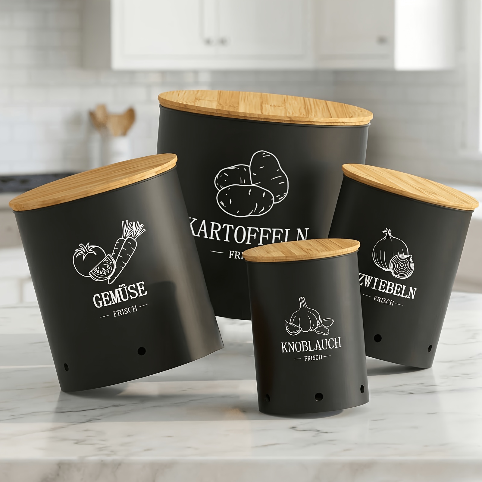 E-shop 4er-Set Kartoffelaufbewahrungsbehälter zur Gemüseaufbewahrung, ideal für Kartoffeln, Zwiebeln Knoblauch, robuste Küchen-Organisations-