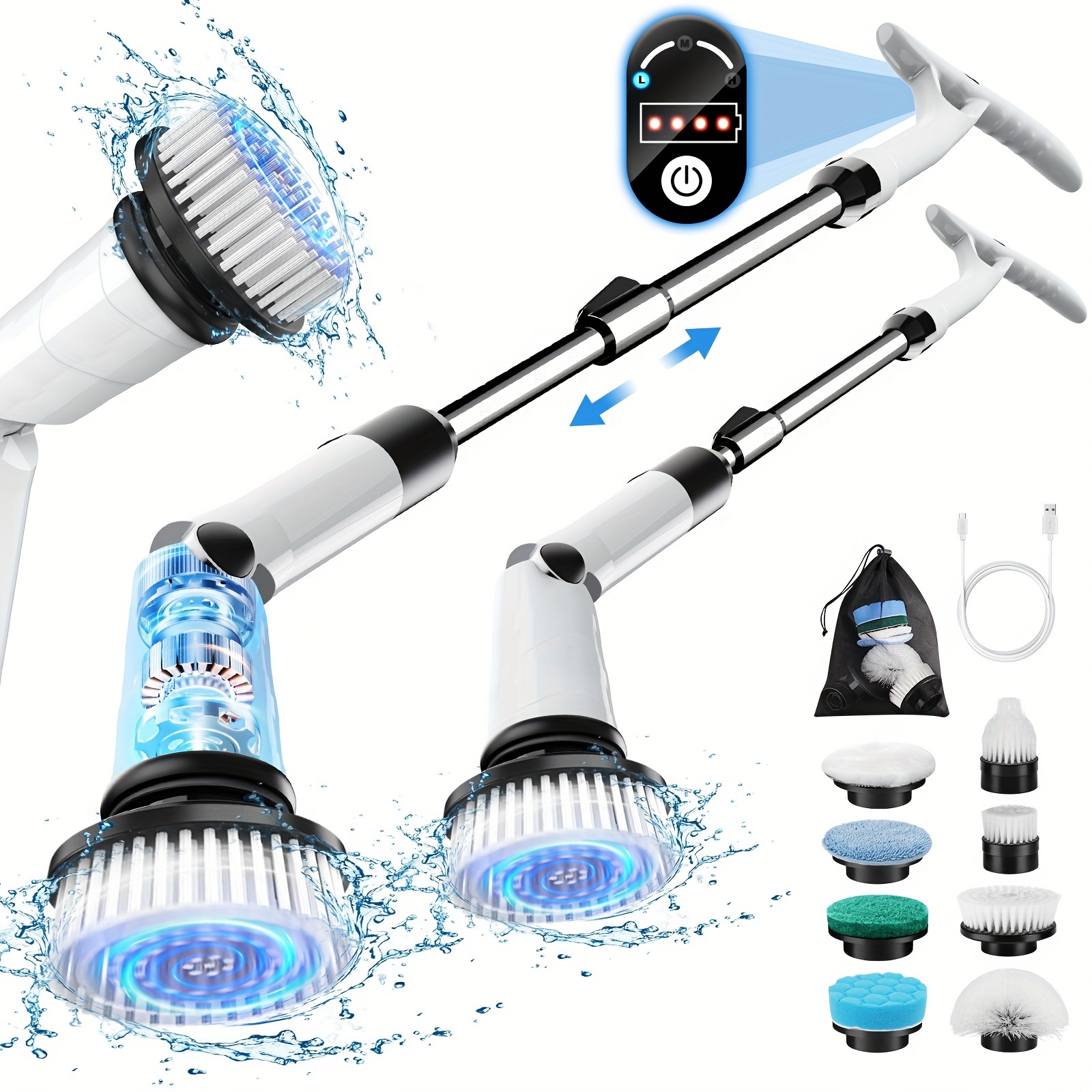 

Electric Spin Scrubber-cordless Cleaning Brush With 8 Replaceable Brush Heads And Adjustable Extension Handle, Dual Speed Electric For Cleaning Bathroom, Tub, Tile, Floor, Etc