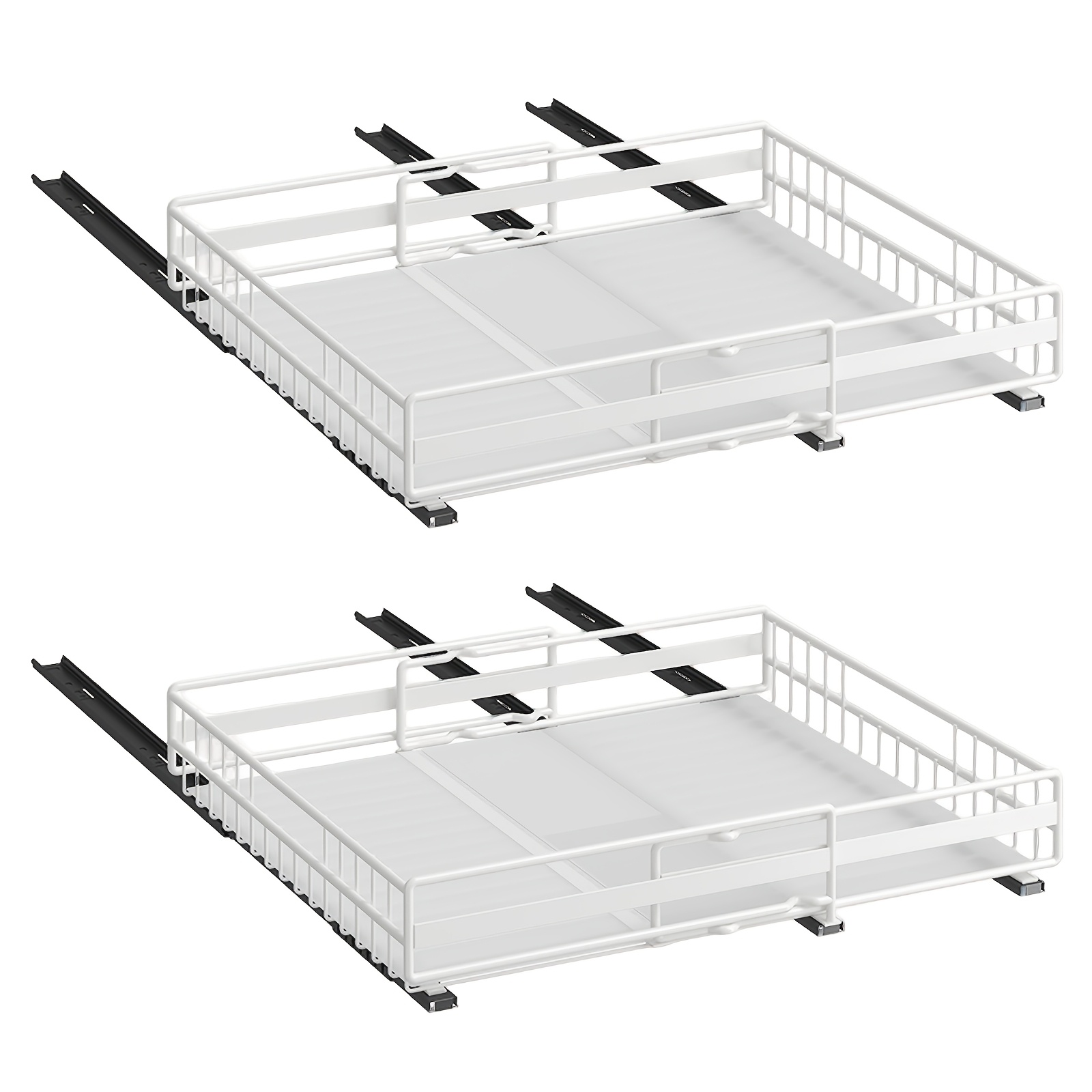 E-shop 2er-Set strapazierfähiger Metall-Schrankauszug-Organizer, ausziehbare Breite 31-49cm+32-51cm, Auszugsschubladen für Schränke, verbesserte