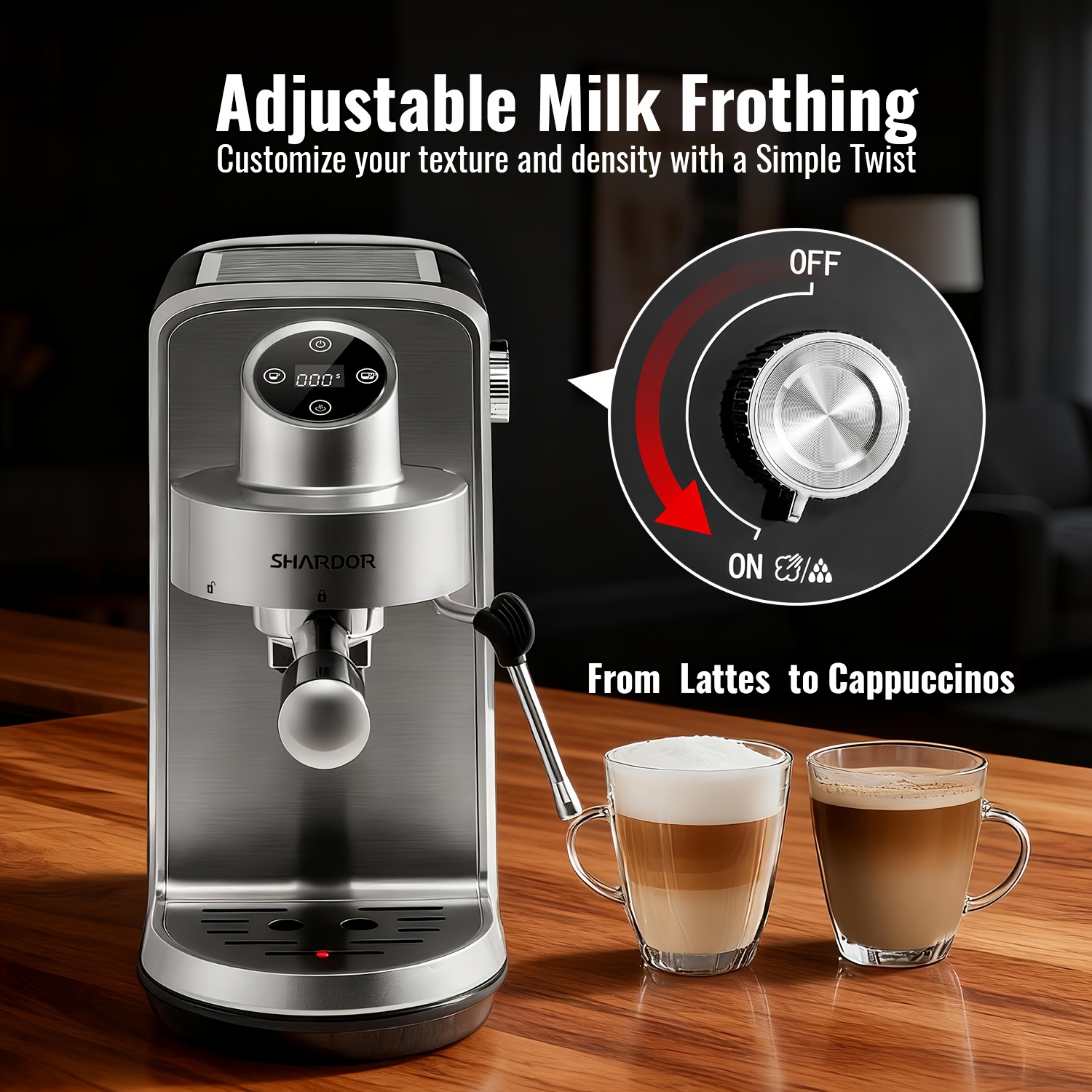 Espresso Coffee Maker - Automatic Espresso Coffee Machine with Milk Frother, 20 Bar Pressure, 1 & 2 Shot Options, Milk Frother, Kaffeemaschine for Lattes, Cappuccinos & Macchiatos, Fast Heating, Easy to Use for Rich, Creamy Coffee, Kitchen Appliances