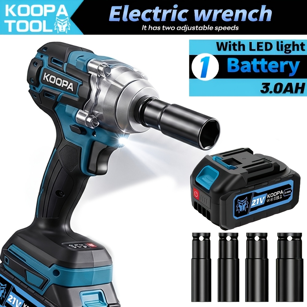 Koopa Tool 1/2 Inch High-performance Brushless Lithium Battery Impact Wrench Socket Set Auto Repair Home Construction Multi-functional Electric Wrench