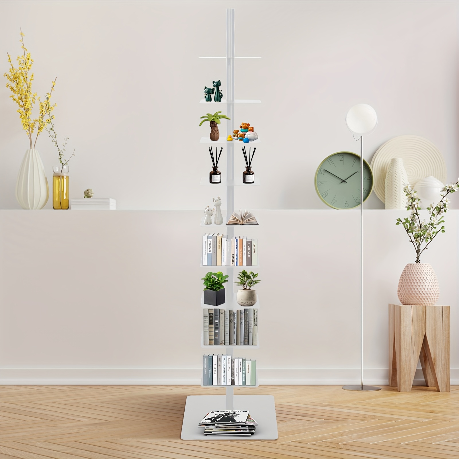 Spine Bookshelf | 9-layer Stylish Metal Bookshelf | Vertical Standing Book Tower | Study Bookshelf | Decorative Storage Rack for Decoration, Books, Storage, Bookcase, Small Plants