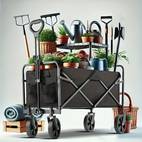 large capacity folding multi function hand truck with all terrain wheels brakes and side pockets heavy duty metal frame fabric plastic structure suitable for gardening camping beach sports and shopping portable folding transport cart sturdy plastic construction