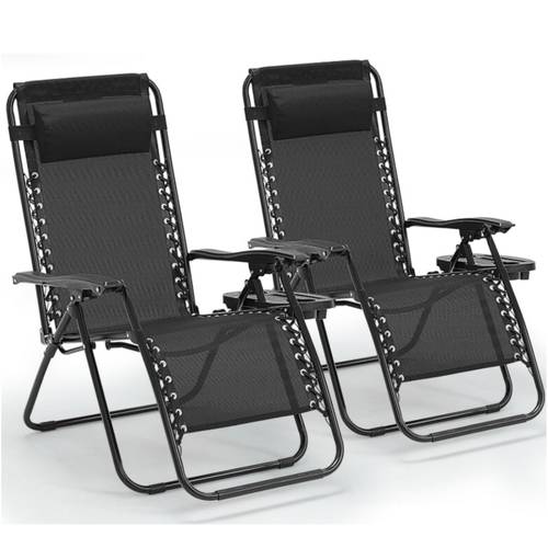 zero gravity chair set of 2 folding reclining zero gravity recliner lounge chair 330lbs with pillow and cup holder trays steel mesh outdoor recliners for patio poolside backyard beach gray