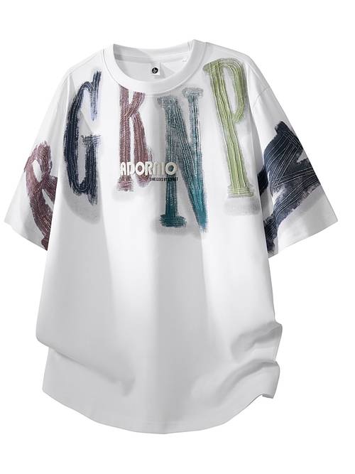 item picture mens multicolor graffiti print crew neck short sleeve t shirt hem half sleeve top ins trendy lazy style tee for teenagers daily streetwear fashion loose fit tops