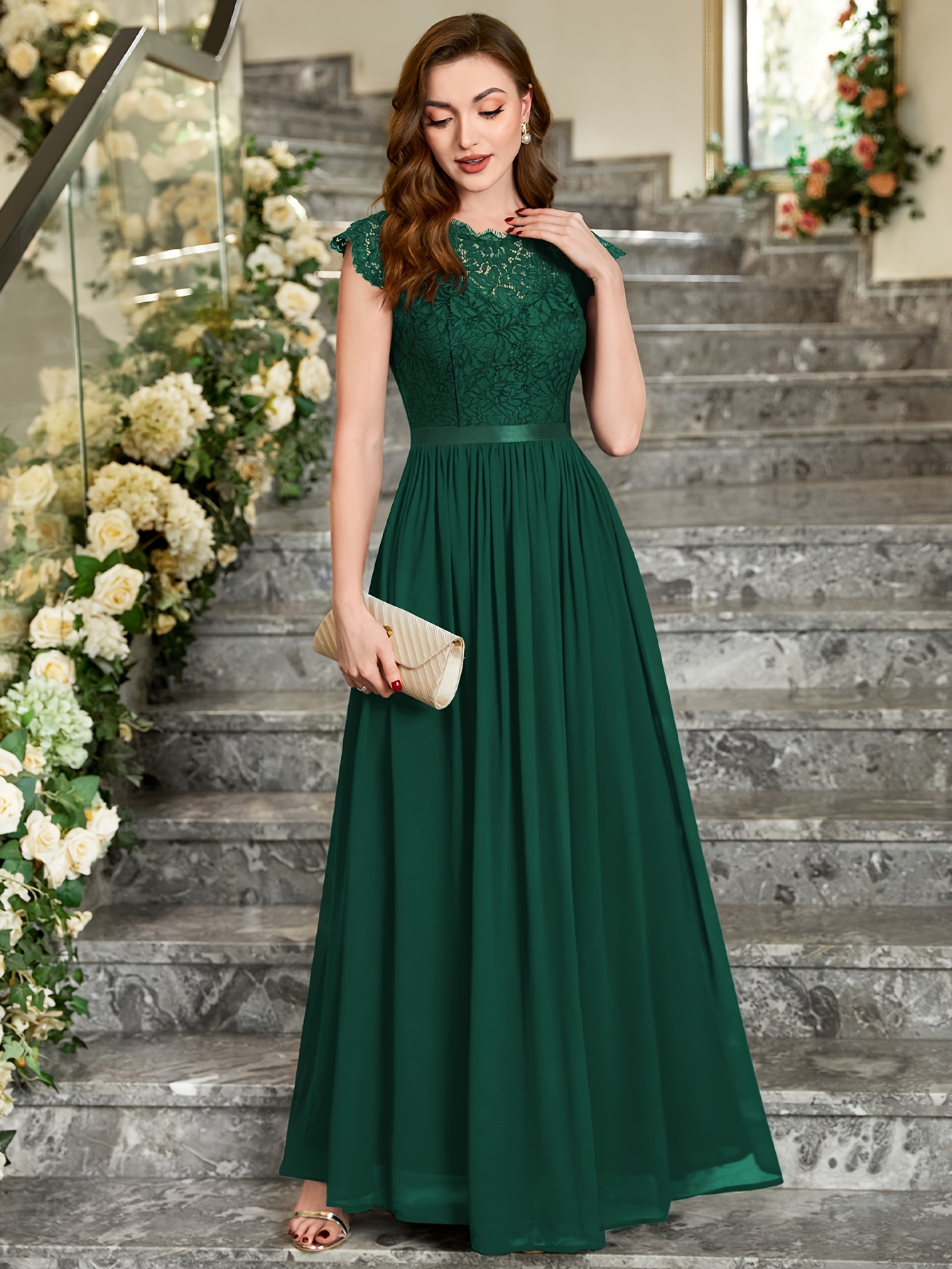 womens formal floral lace contrast chiffon evening party