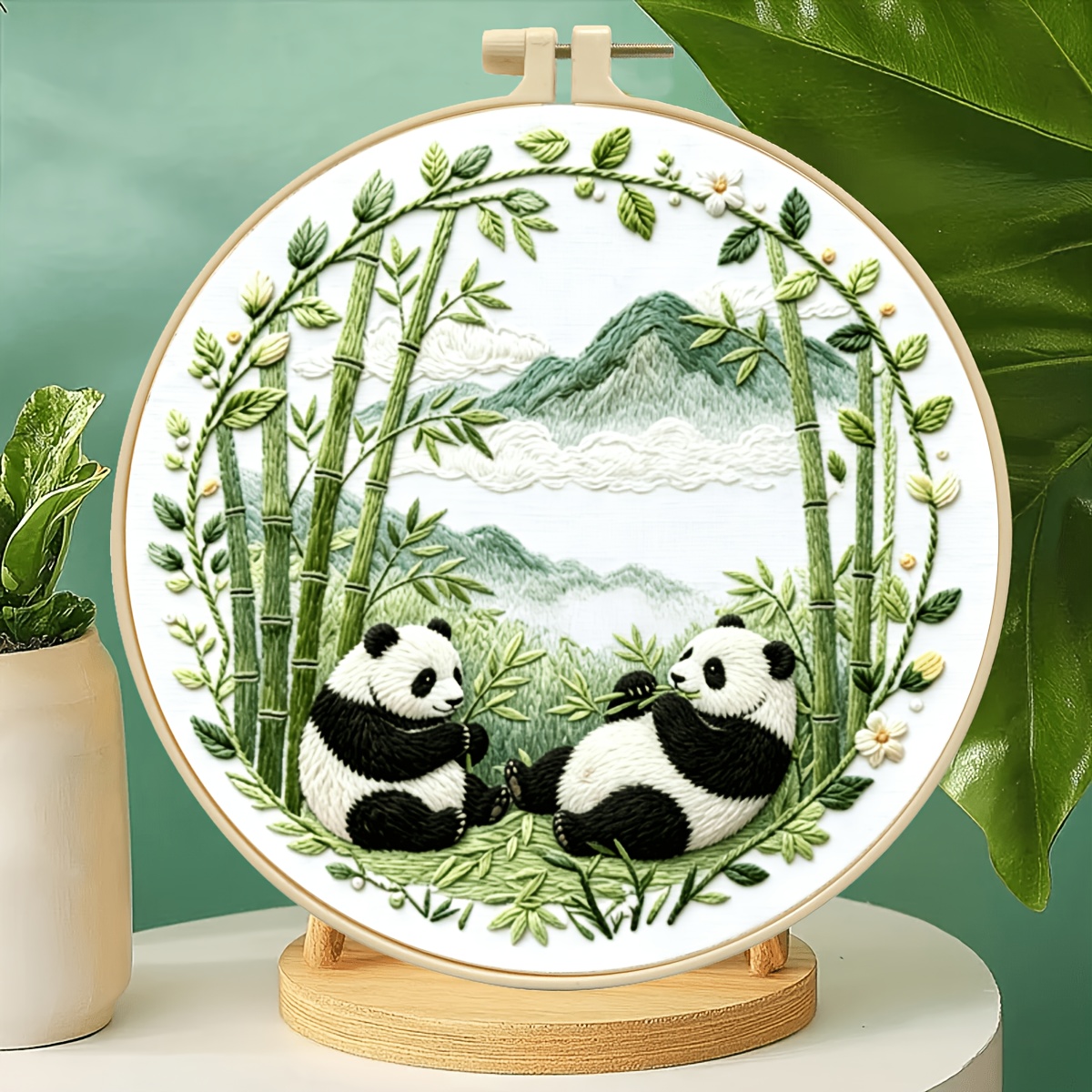 TEMU 1 Set Love Complete DIY Reuzenpanda Borduurpakket Geschikt voor Beginners met Borduurring, Garens, Naalden & Ringen - Reuzenpanda, Knutselwerk