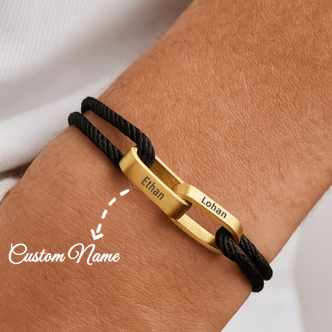 Custom Couple Name-Engraved Adjustable Knot Bracelet, Unisex Gift
