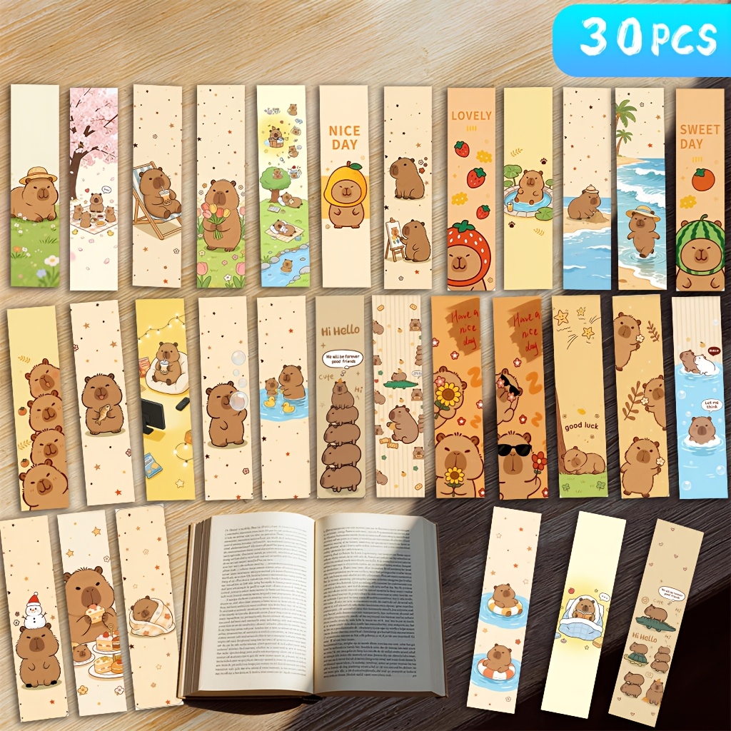 TEMU 30pcs Capybara Bookmarks Suitable For , Capybara-themed Bookmark Cards With Clear Patterns & Capybara Patterns, Durable Book Page Markers For