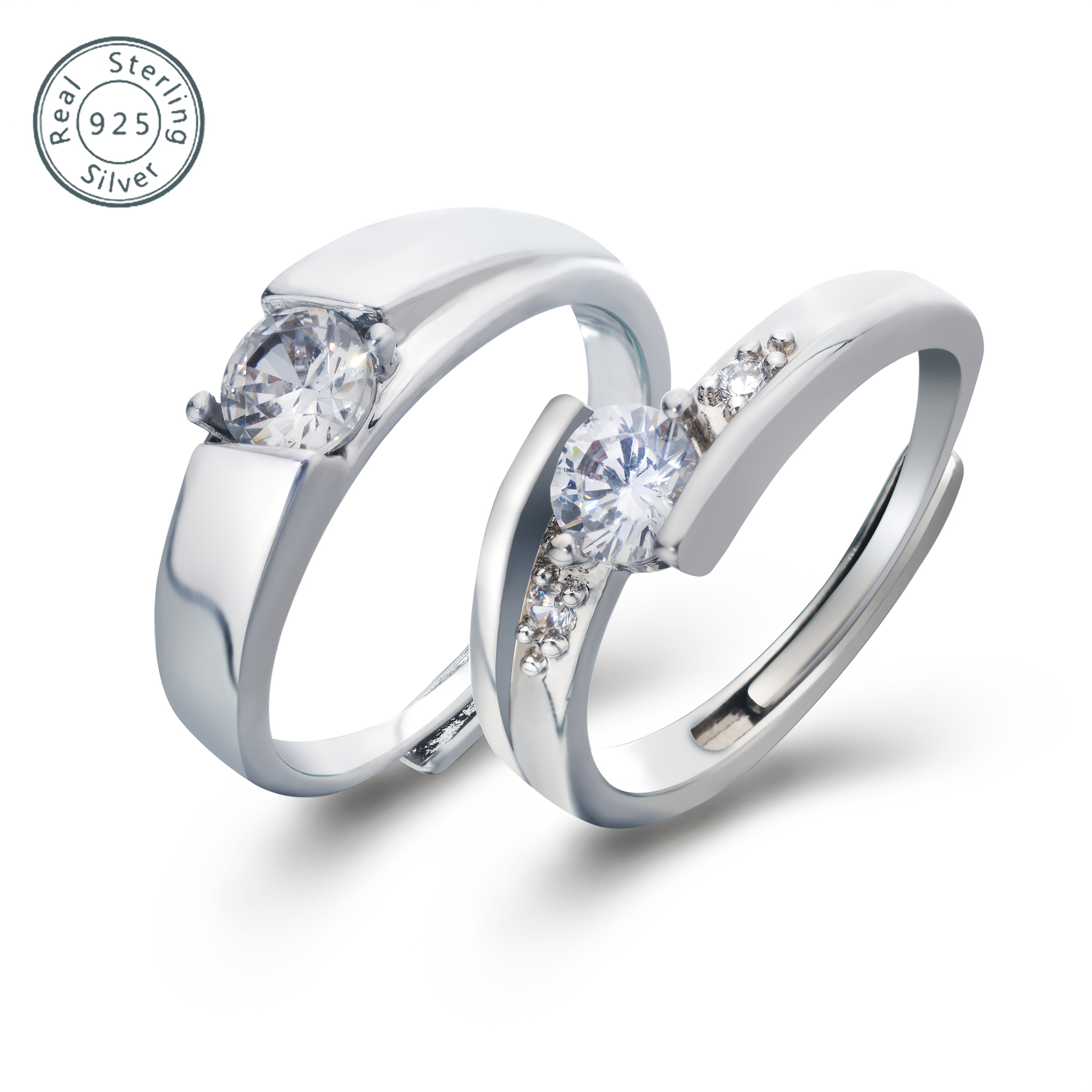 Image of Luxurious And Elegant Couple Rings Made Of 925 Sterling Silvery, Set With 0.5ct Moissanite, A Perfect Gift For Commemorating , With A Delicate Gift Box., Engagement Rings For Women