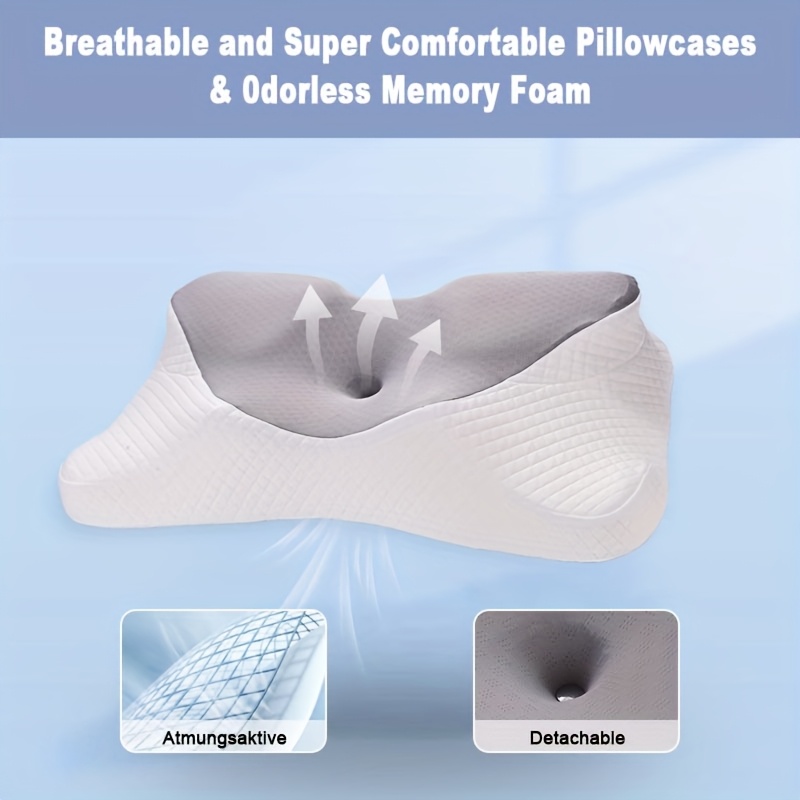 TEMU Ergonomic Neck Pillow, Cervical Support Pillow For Side Back Stomach Sleepers, Slow Rebound Neck Pillow, Breathable Pillowcase For Sleeping, Use