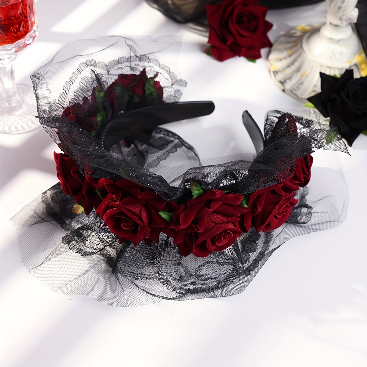 Red Lace Headband Hair Band Women's Halloween Headwear