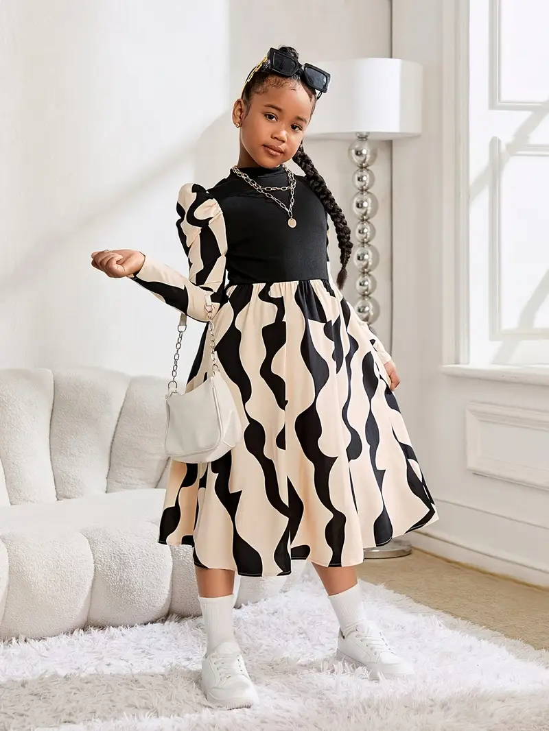 tween winter dress Tween Girls' Casual & Elegant Hooded Patchwork Irregular Long Sleeve Dress For Autumn/Winter