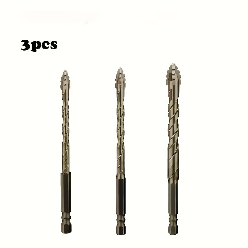 3pcs Hard Alloy Sharp Toothed Special Shaped Drill Head, Hexagonal Base, For Tile, Cast Iron, Glass, Marble, Concrete, Dry Drilling Tools