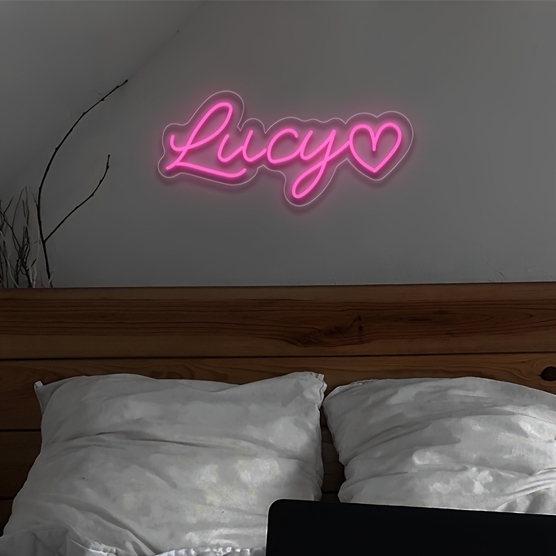 TEMU Custom Single-row Heart-shaped Led Neon Lights, Customized Names, Wall-mounted, Usb Interface, Adjustable Brightness, Home Decoration, Suitable