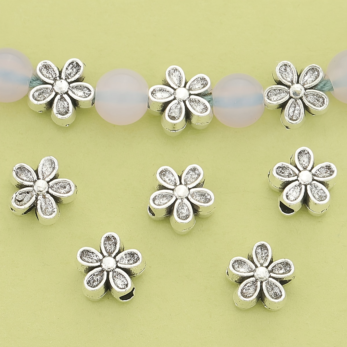 

50pcs Alloy Double-sided Flower Spacer Beads, , Hollow Beads For Jewelry Making, Diy Beaded Bracelets, Necklaces, Anklets, Pendants, Handcrafted Accessories