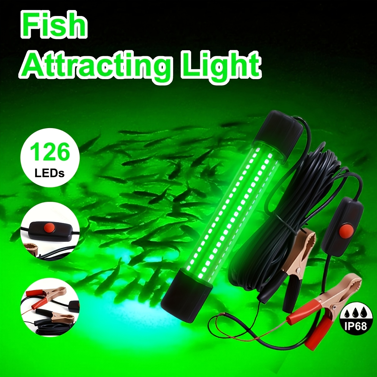 TEMU 126 Leds Ip68 Waterproof Fishing Lure Light With 16.4ft Cable 12v Fish Lamp For Night Fishing (battery Not Included)
