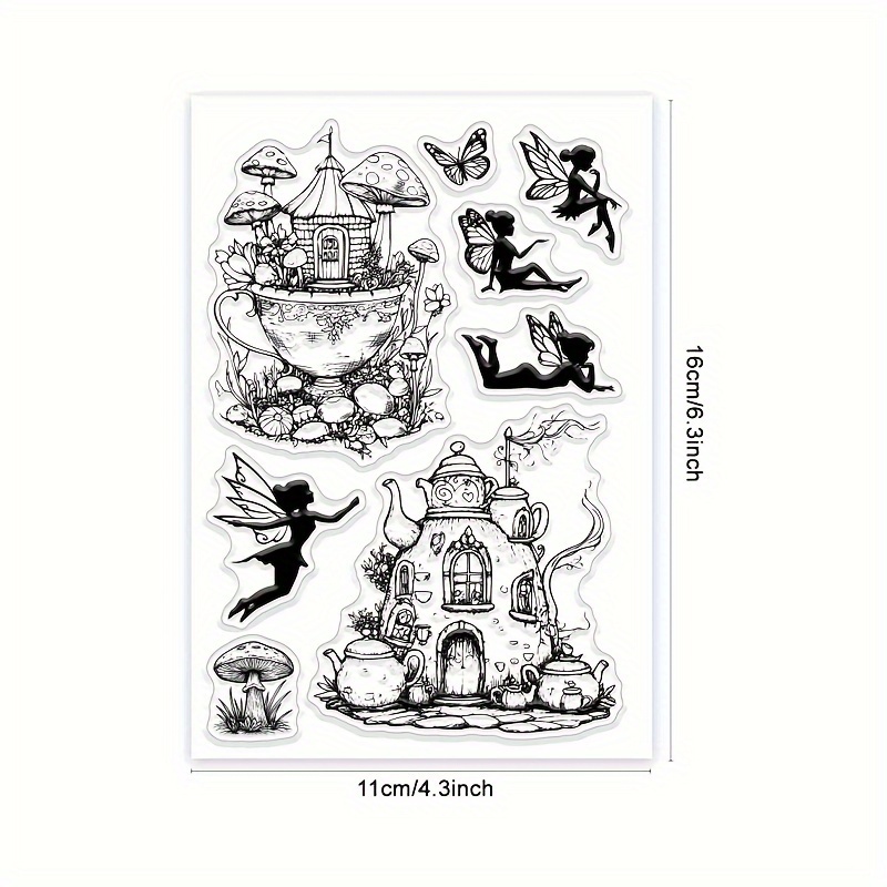 1pc teapot cup house elf mushroom transparent silicone seal diy   card making decoration photo album diary painting tool