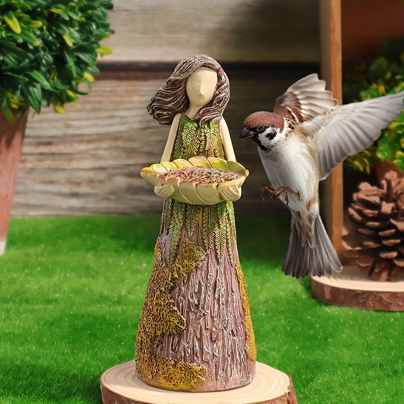 

Enchanting Forest Girl Resin Statue With Bird Feeder - Charming Garden & Balcony Decor, Perfect For Spring Home Accents